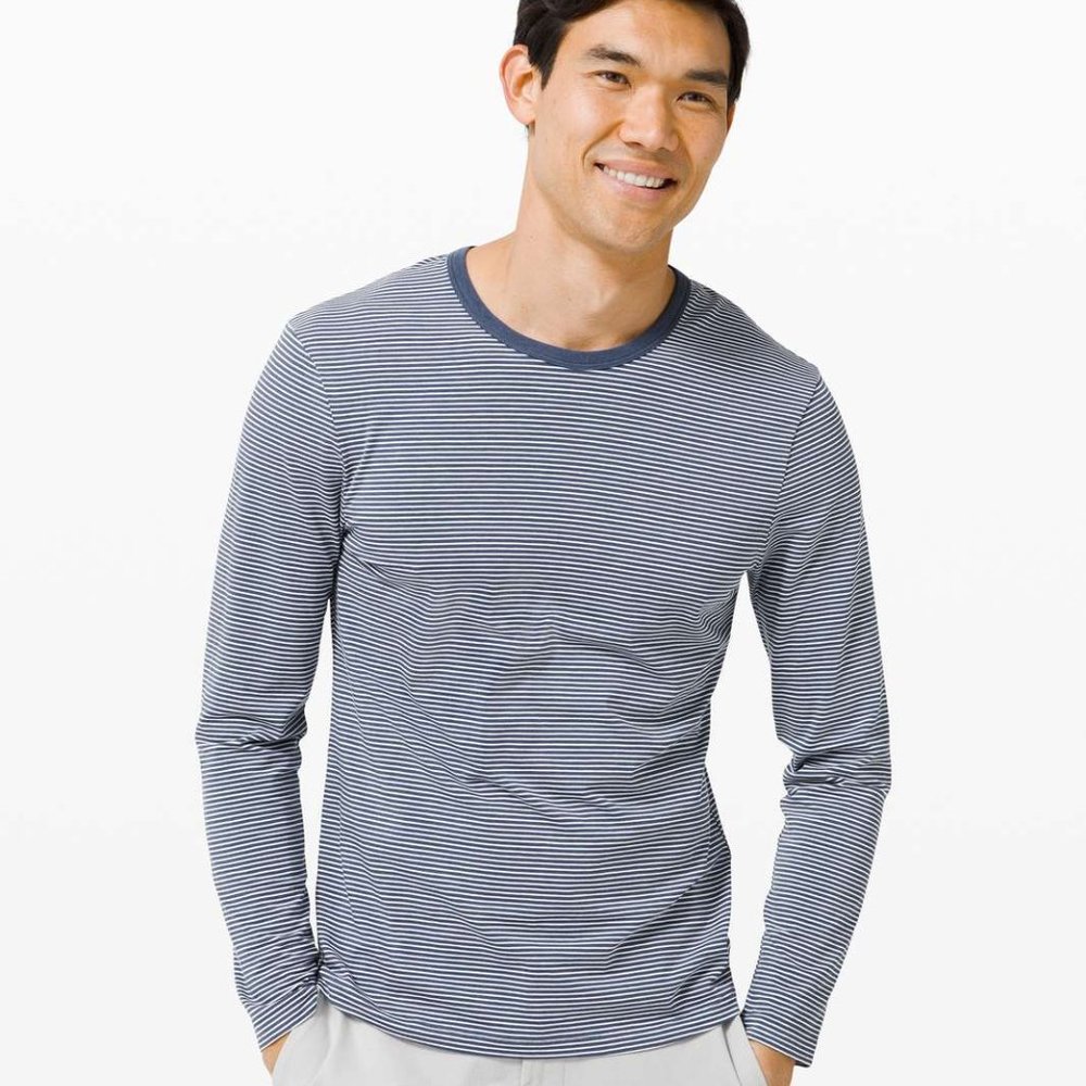 Lululemon 5 Year Basic Long Sleeve Hyper Stripe Ink Blue Vapor size XL